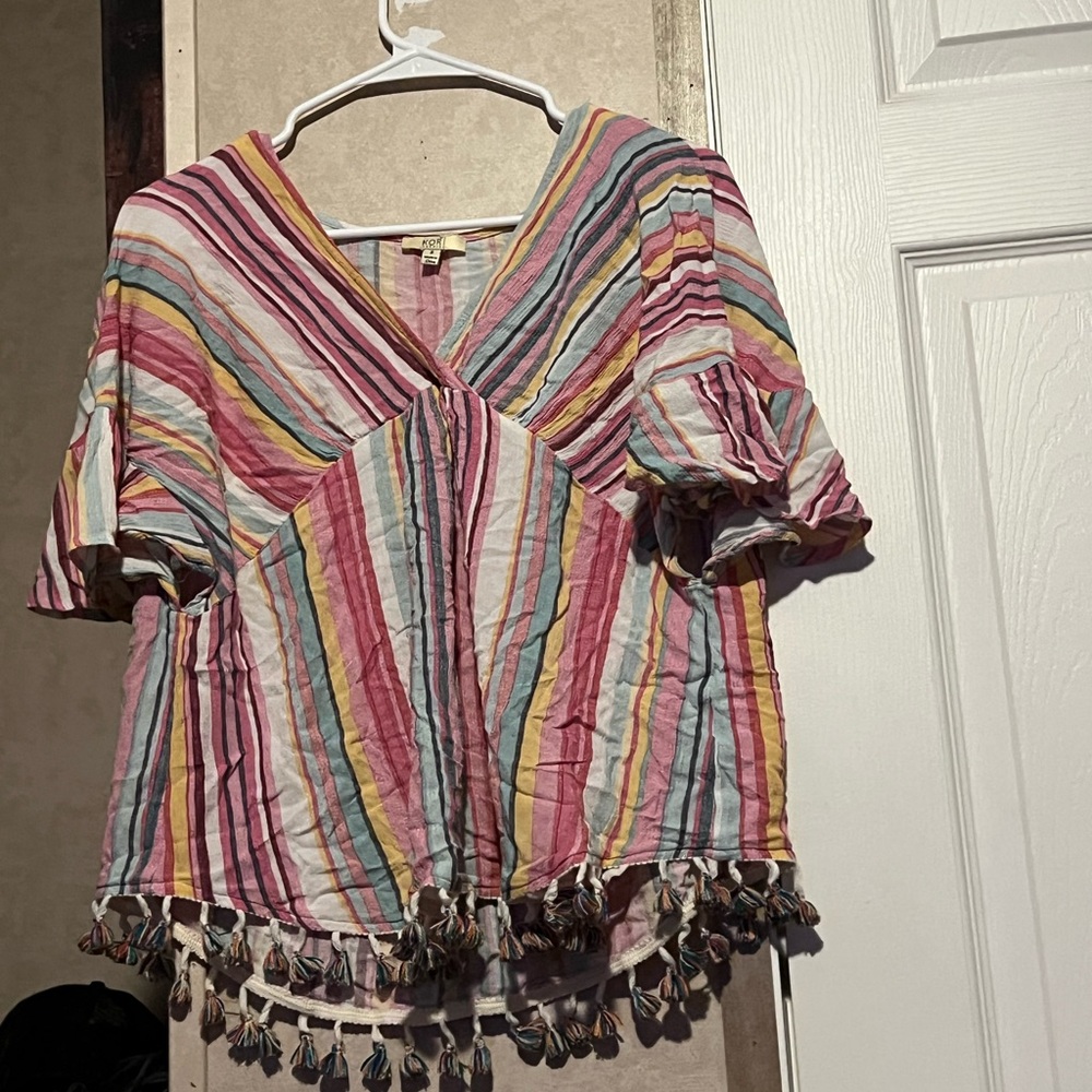 Kori Multicolor Striped Blouse with Tassels